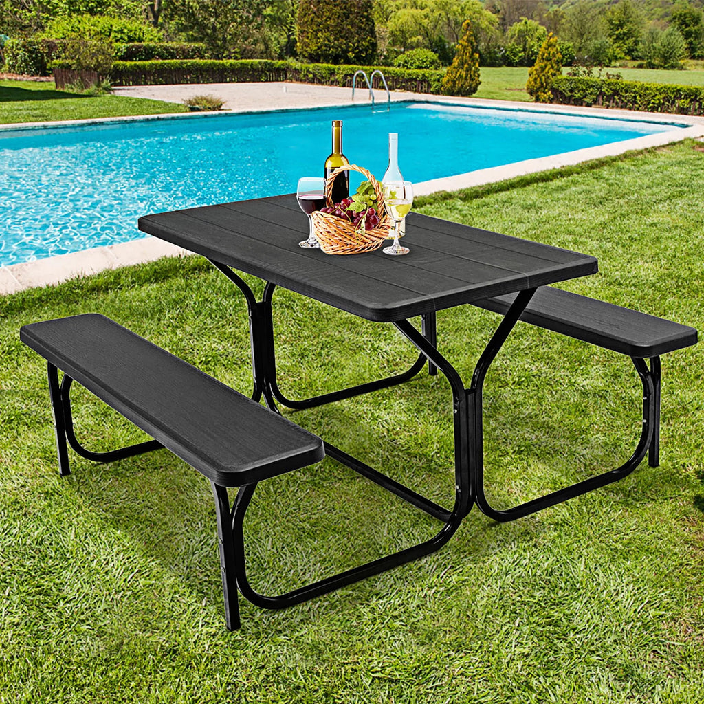 Black Outdoor Picnic Table Bench Set L830287