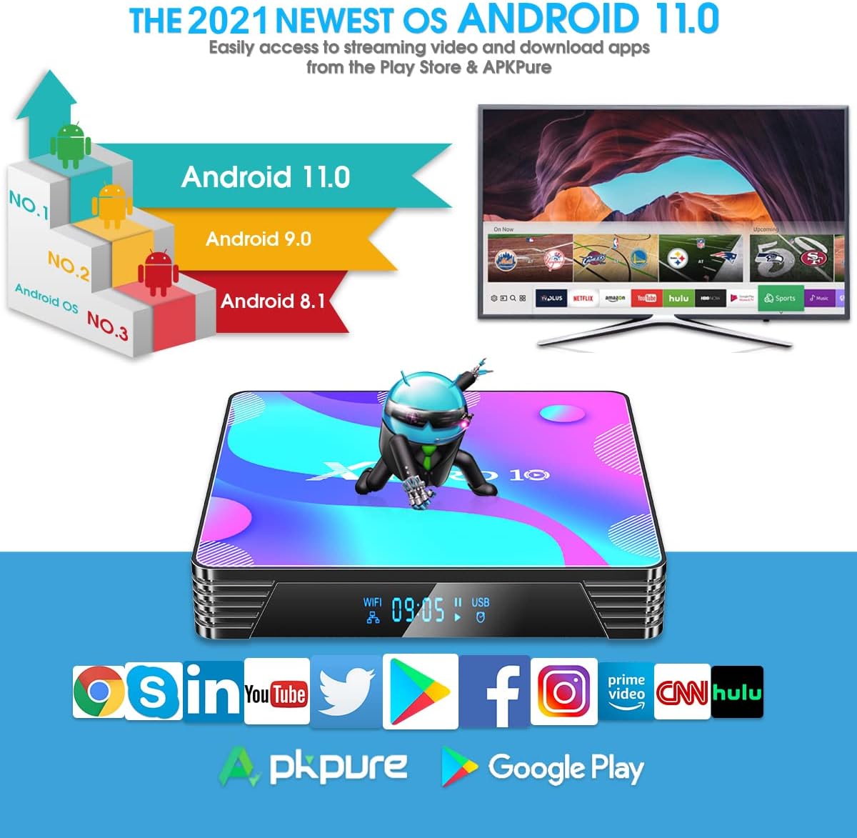 Android TV Box 4GB RAM 32GB ROM with Mini Wireless Backlit Keyboard, RK3318 Quad-Core 64 Bits Dual-WiFi 2.4GHz/5GHz BT 4.2 USB 3.0 3D 4K Pack of 2 O41263