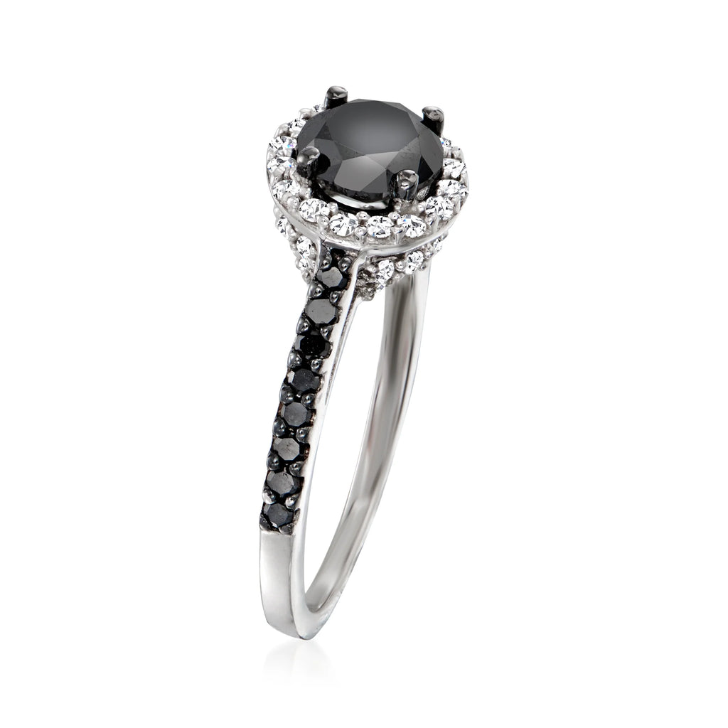 Black and White Diamond Halo Ring in Sterling Silver I209