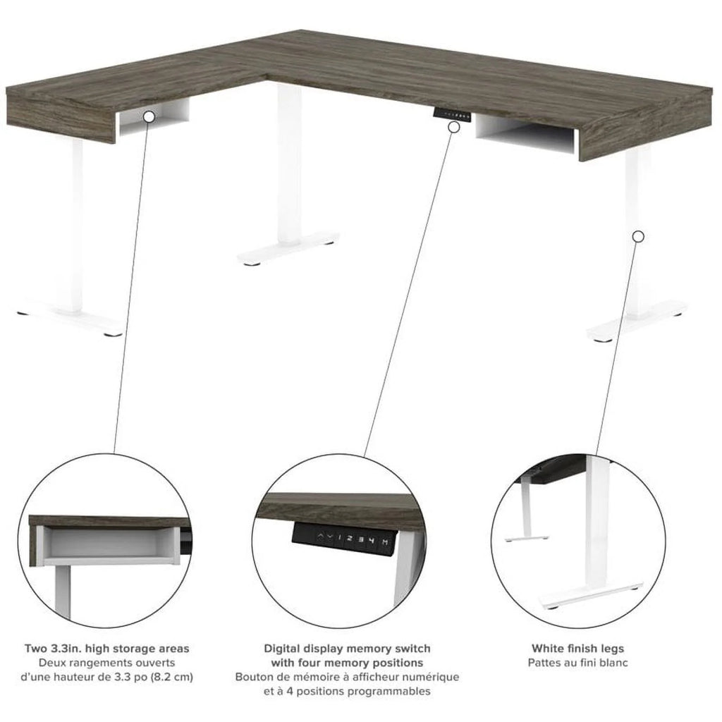 L Shaped Adjustable Standing Desk with Credenza M731