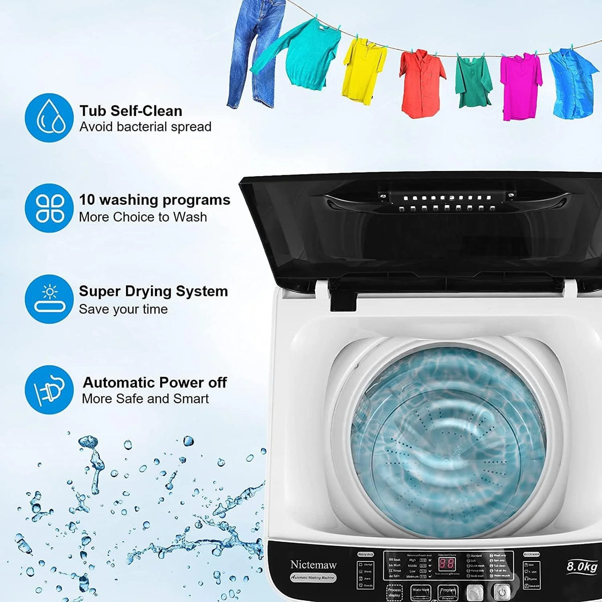 Portable 17.8lbs Fully-Automatic Washing Machine E8554
