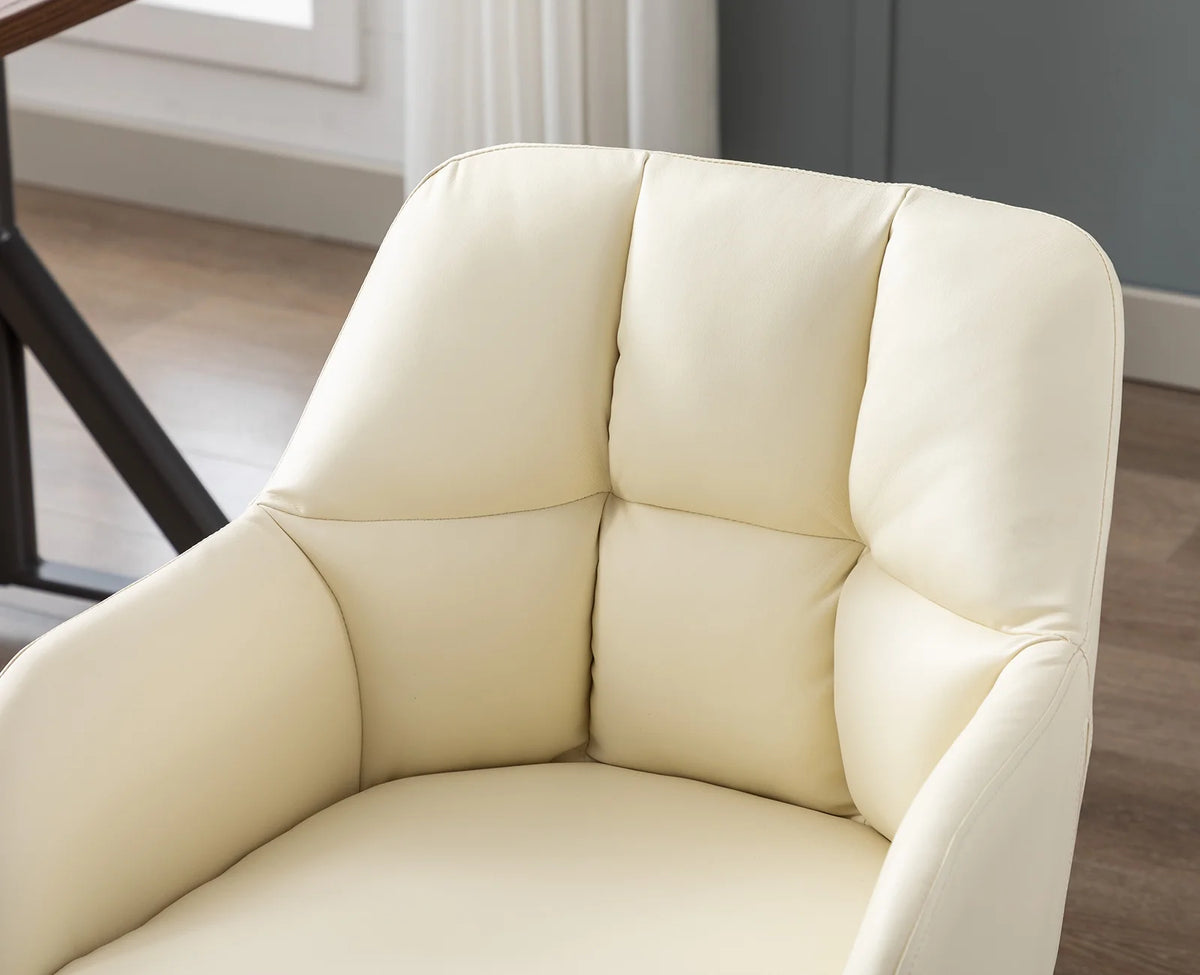 Beige PU Leather Swivel Office Chair with Black Metal Legs Q1225
