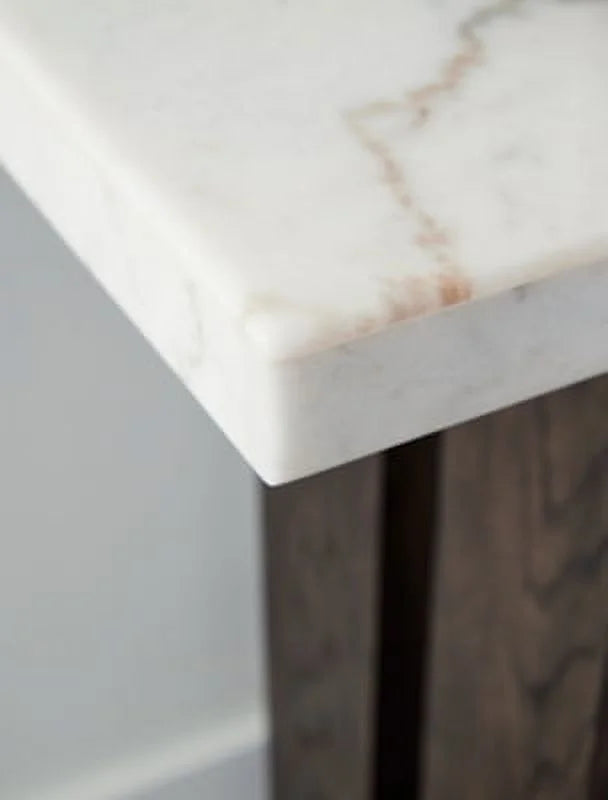 Traditional Rectangular Sofa Table with Marble Tabletop, Dark Brown & White V718