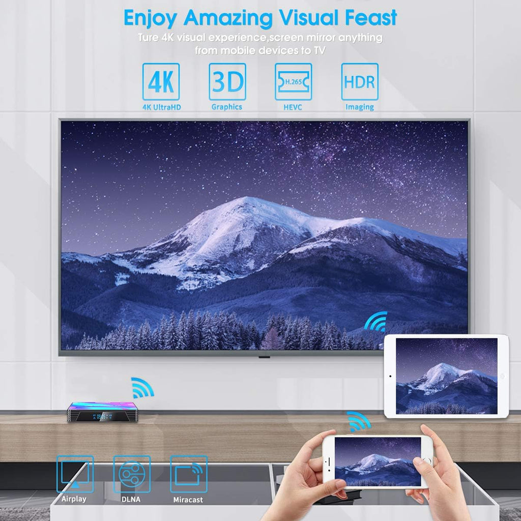 Android TV Box 4GB RAM 32GB ROM with Mini Wireless Backlit Keyboard, RK3318 Quad-Core 64 Bits Dual-WiFi 2.4GHz/5GHz BT 4.2 USB 3.0 3D 4K Pack of 2 O41263