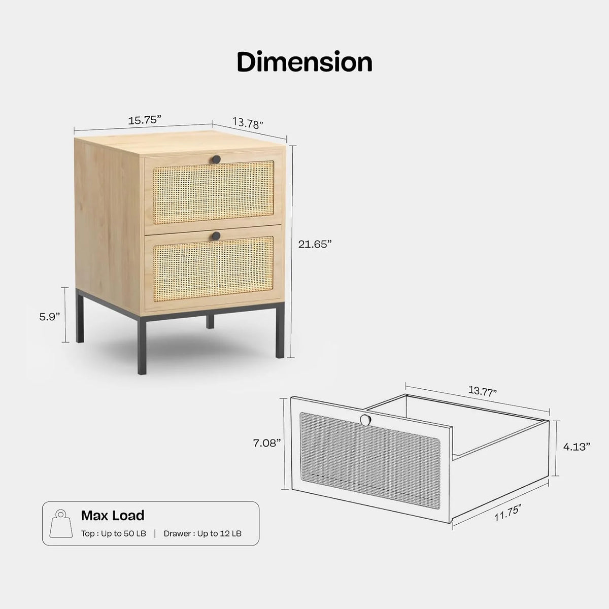 Set of 2 Rattan Storage Drawers and Shelf Nightstands A4504