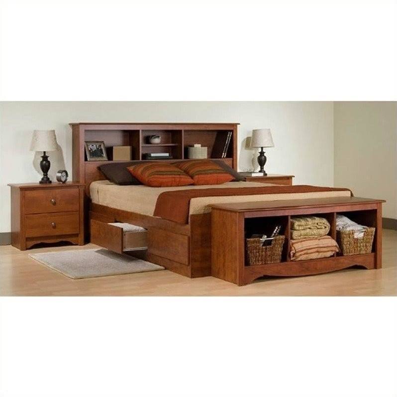 Cherry Queen Bookcase Platform Bed 3 Piece Bedroom Set F38553