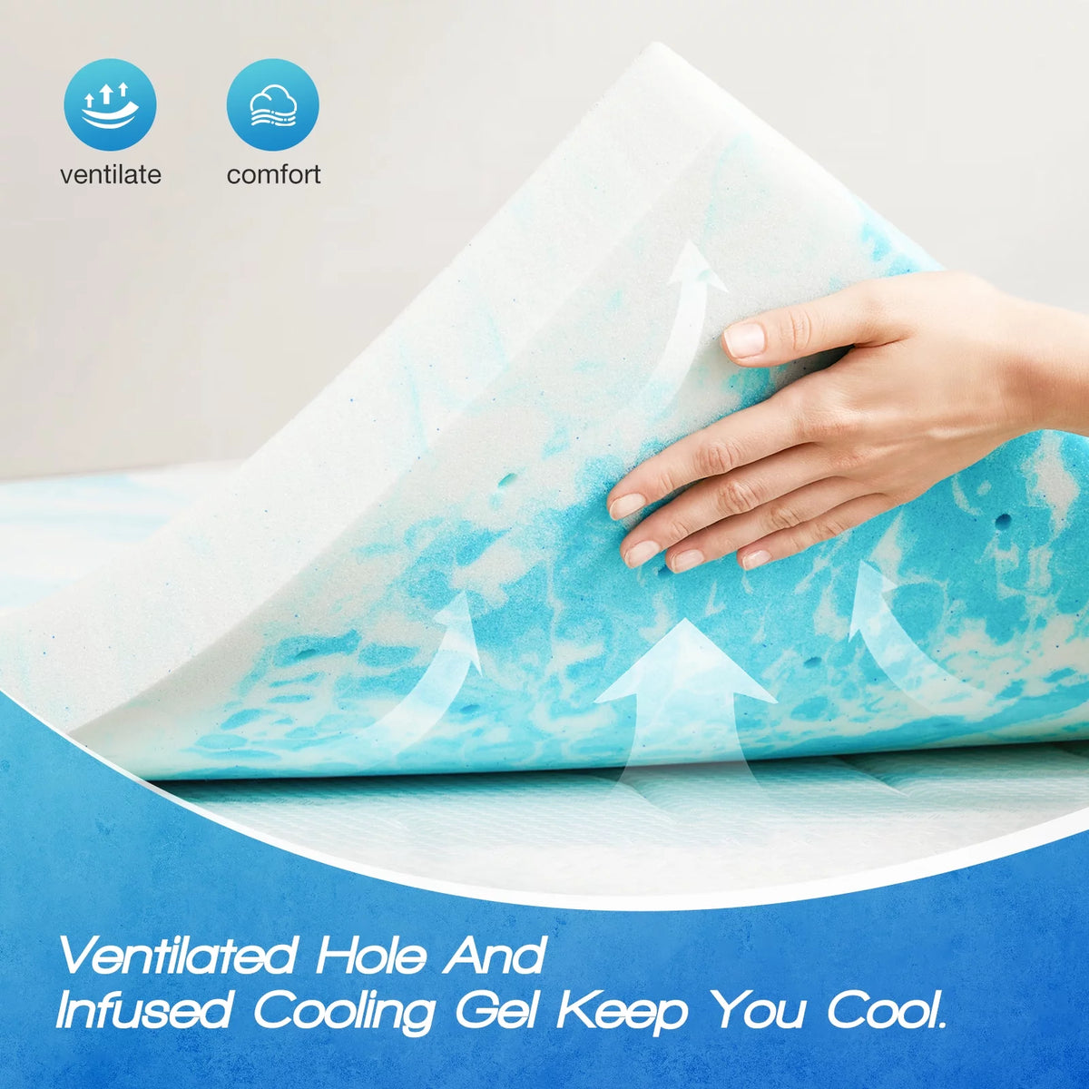 2 Inch Cool Gel Memory Foam Mattress Topper Queen Size Q41371