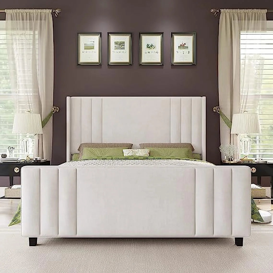 Velvet Upholstered Queen Size Bed Frame with Headboard B882