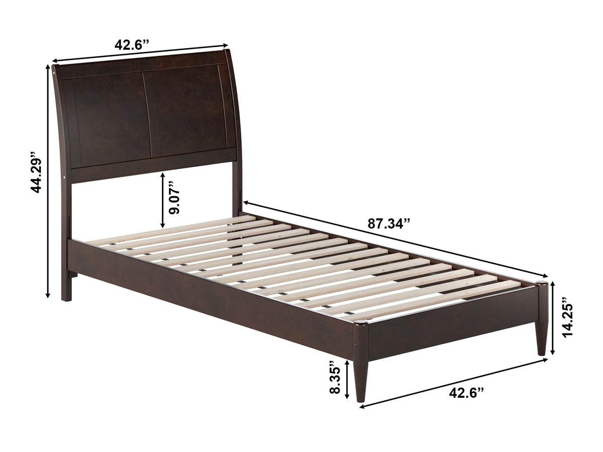 Twin XL Espresso Solid Wood Platform Bed L5764