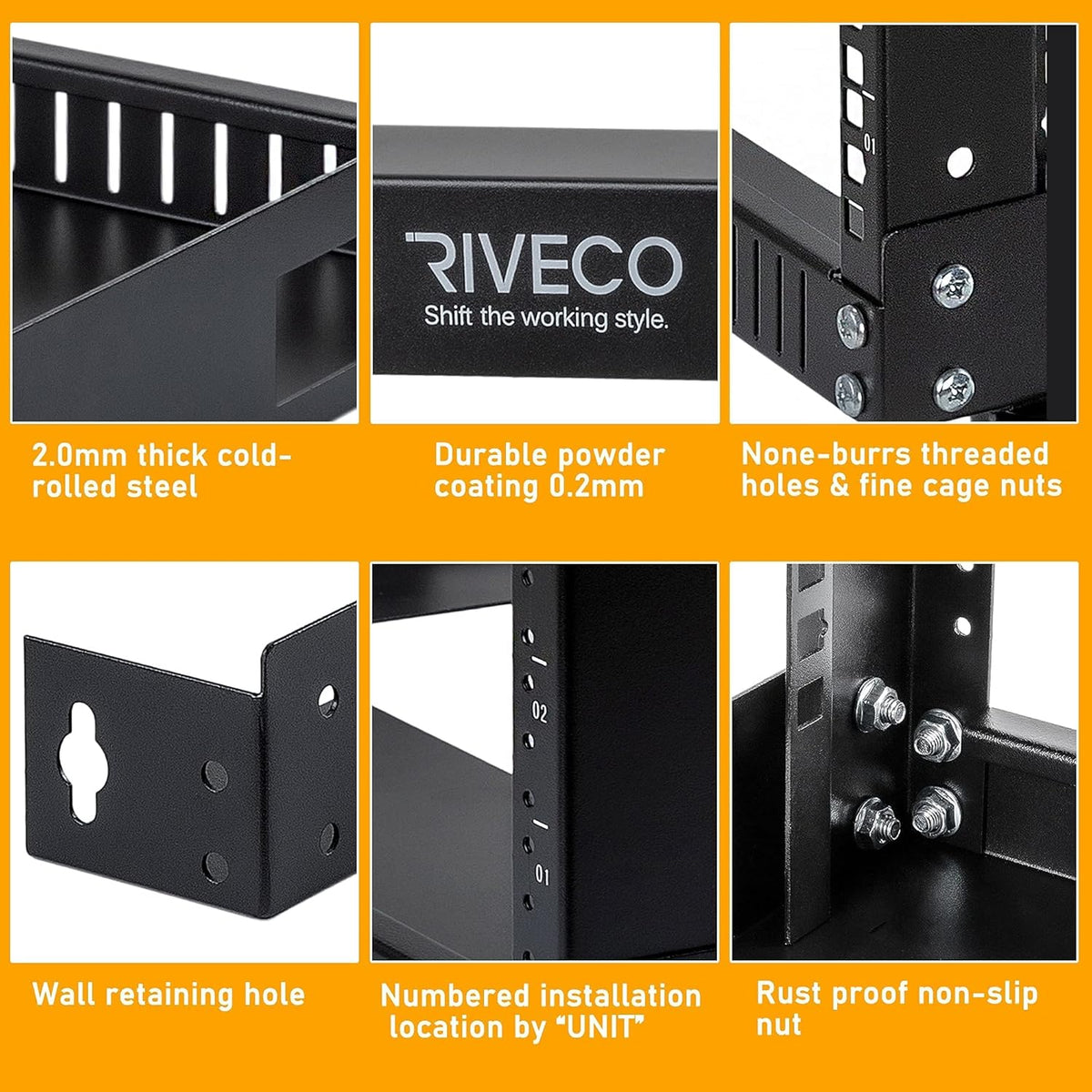 Black 12U 19 Wall Mount Server Rack, 17.7 Deep 2 Post Open Frame Cabinet H103097