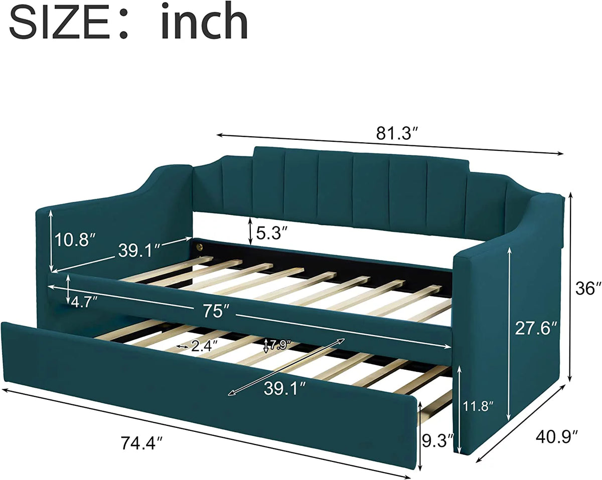 Green Upholstered Tufted Daybed with Trundle X730
