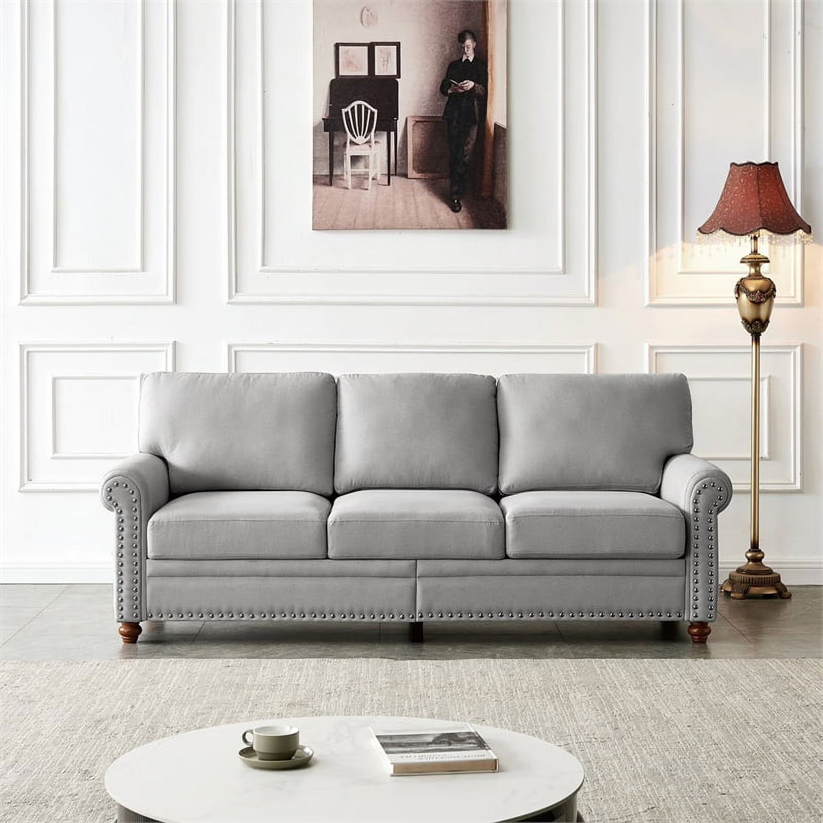 Gray Linen Fabric Storage Sofa K83203