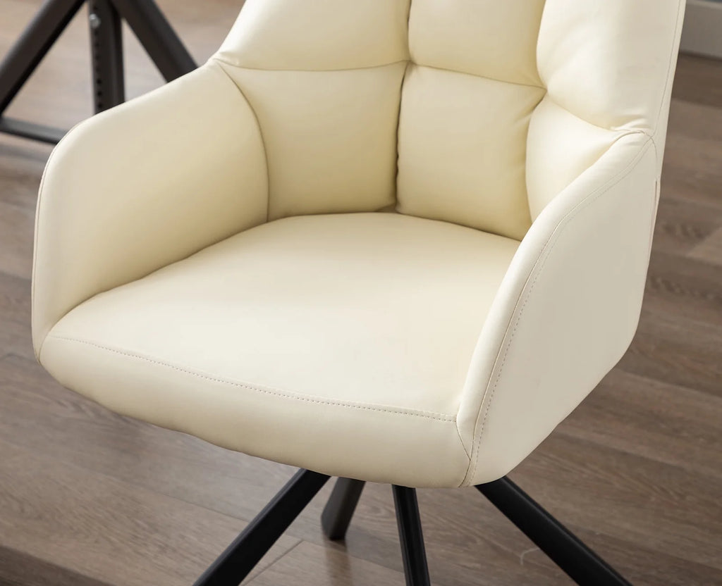 Beige PU Leather Swivel Office Chair with Black Metal Legs Q1225