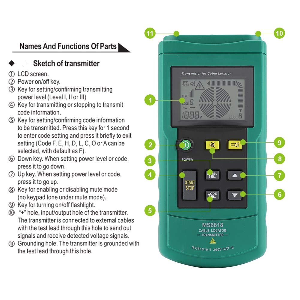 Cable Locator Network Cable Detector Underground Pipe Detector AC/DC 12V-400V H265