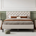 Beige Upholstered Fabric Queen Size Platform Bed Frame N921568