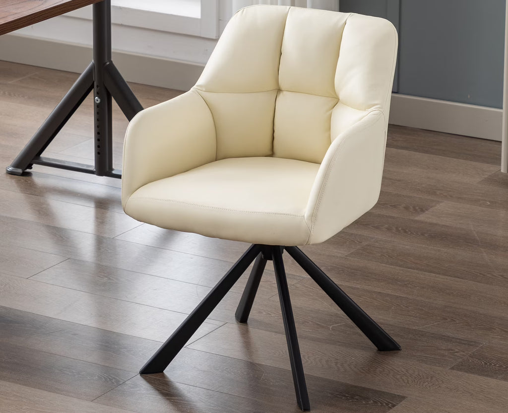 Beige PU Leather Swivel Office Chair with Black Metal Legs Q1225