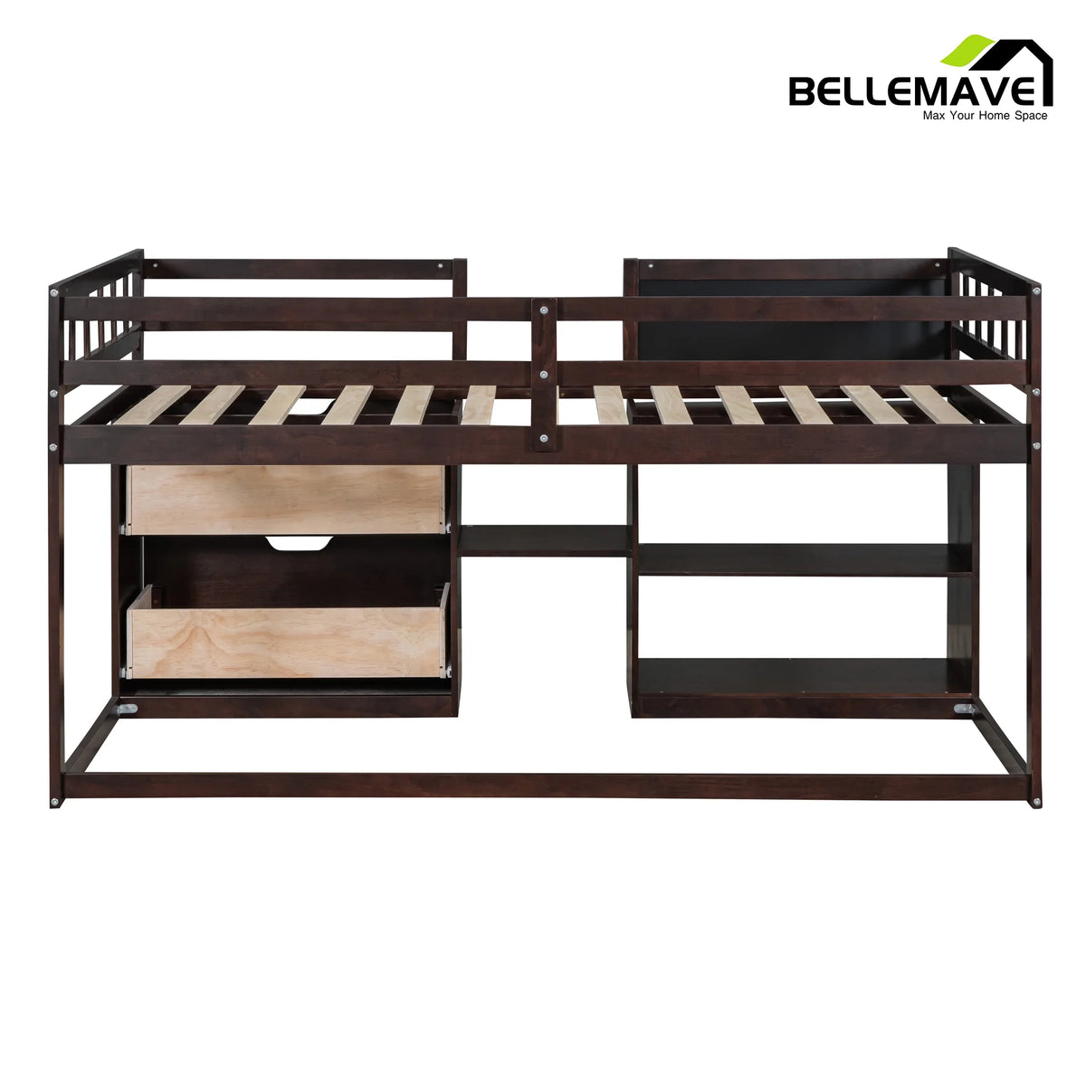 Twin Size Loft Bed with Rolling Desk, Storage Shelves and Chalkboard M951