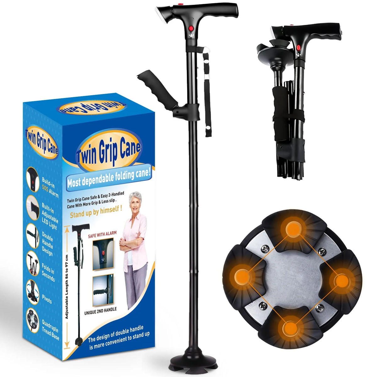 Folding Walking Canes with LED Flashlight and Fall Alarm S705