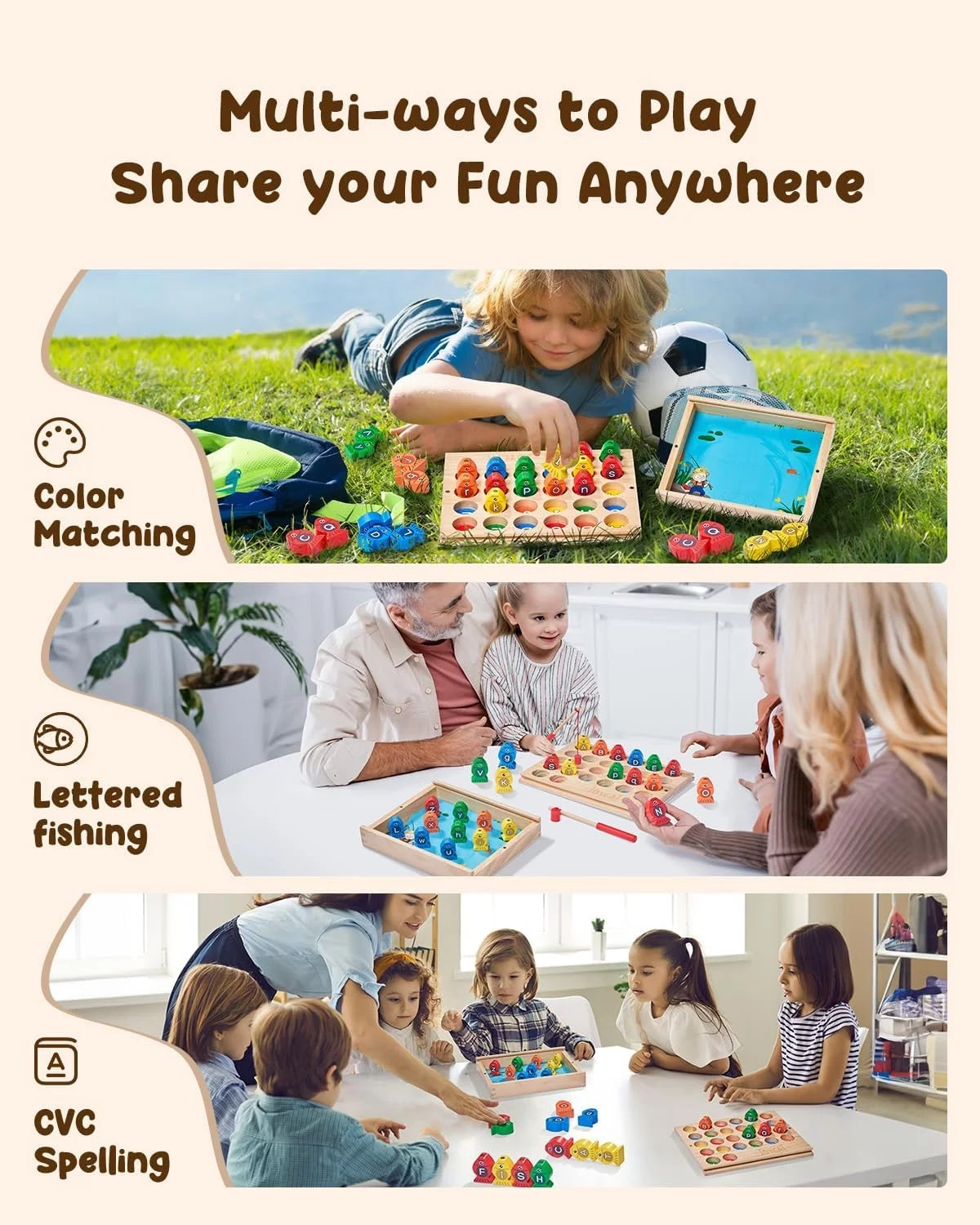 Wooden Magnetic Fishing Game Alphabet Color Sorting Puzzle E271415