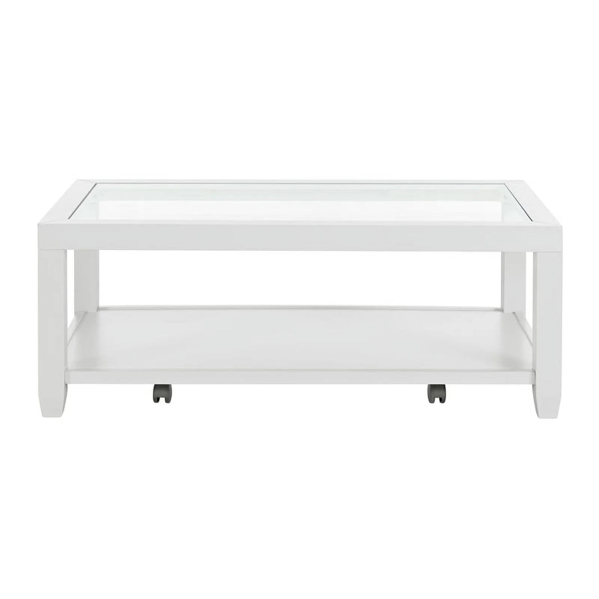 White Wood and Glass Top Coffee Table with Shelf Storage I703763