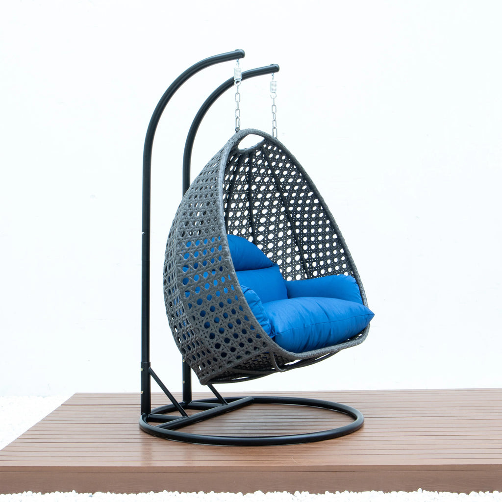 Blue Wicker Hanging Egg-Shaped Swing Chair N972268