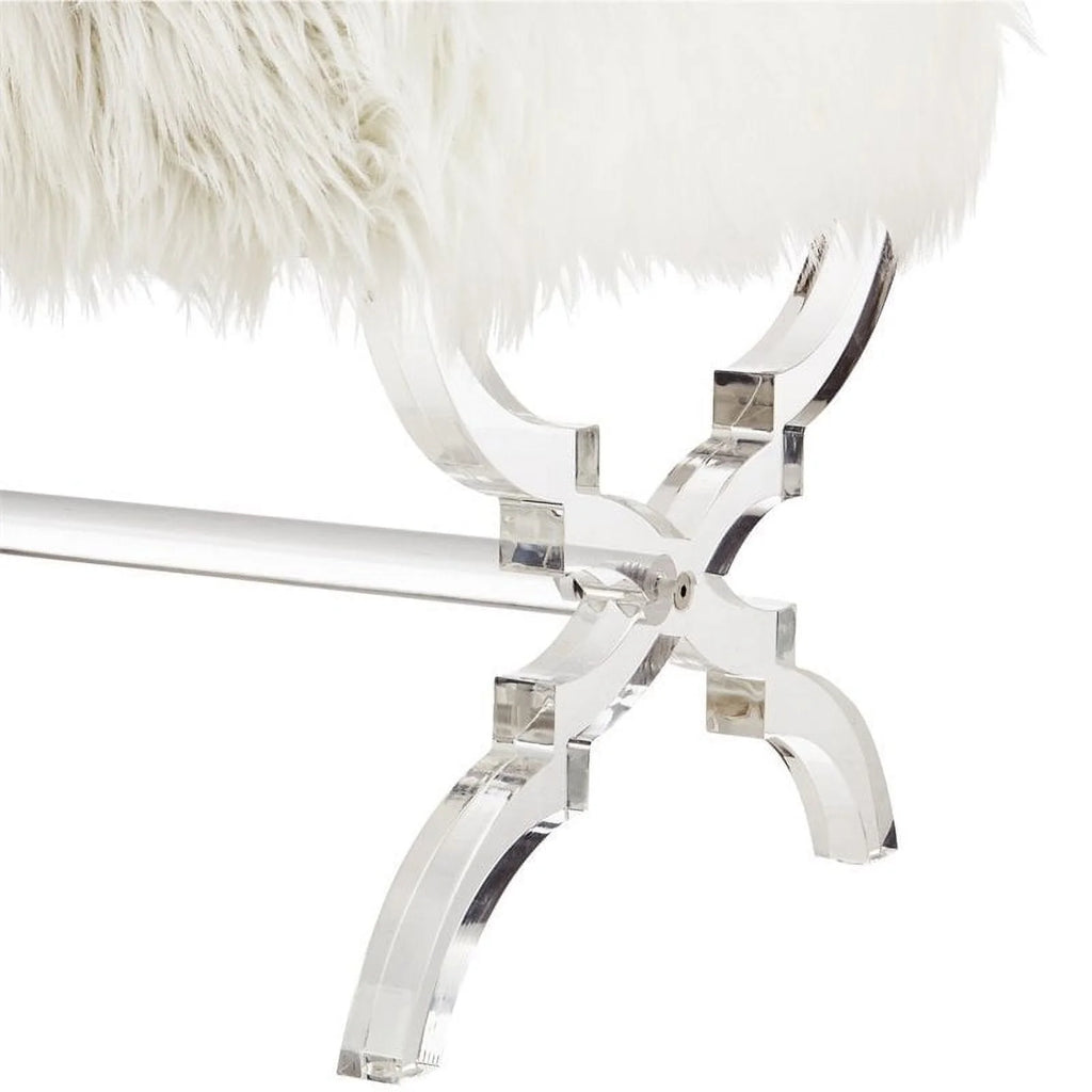 Faux Fur Upholstered Bench with Acrylic X-Legs Cream S6536