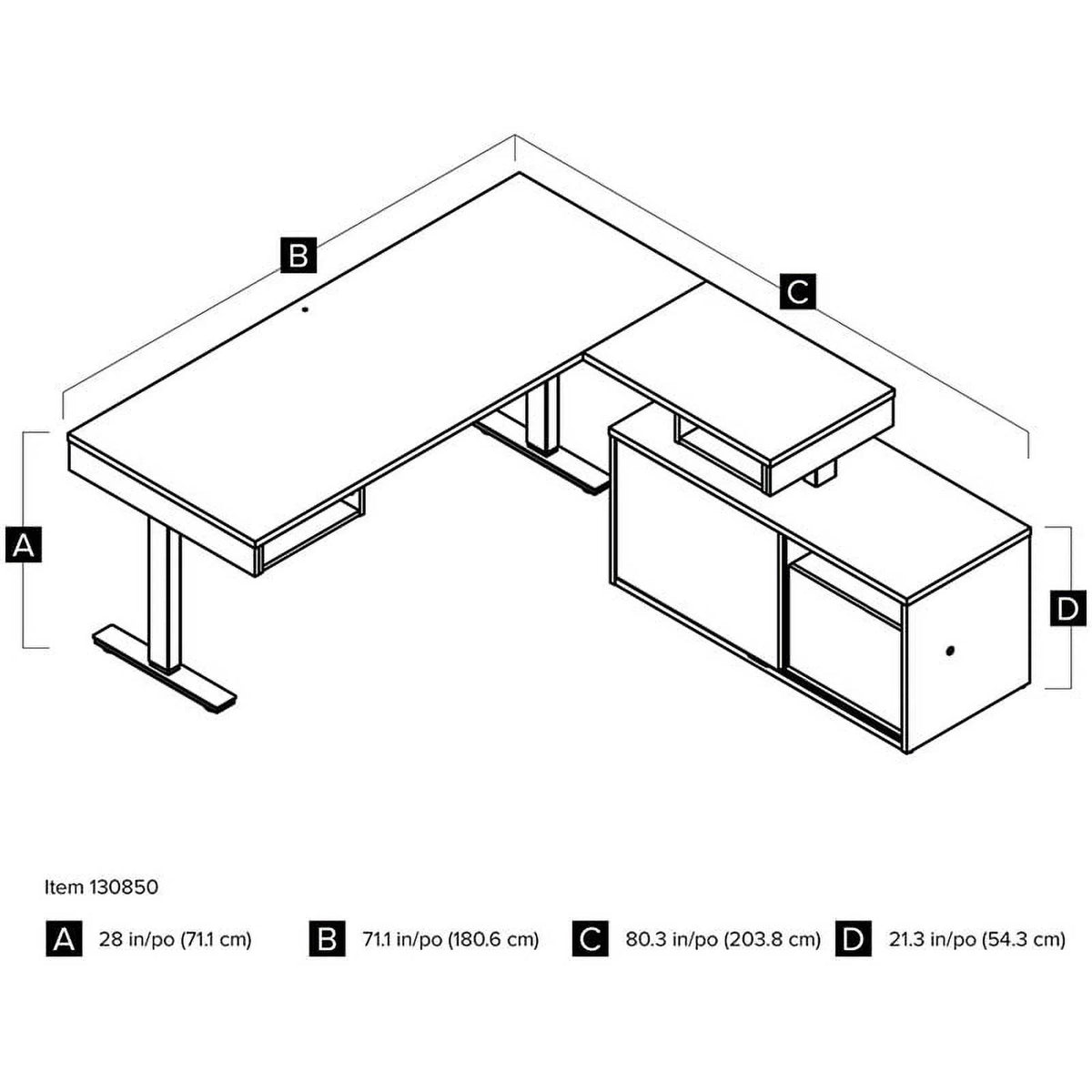 L Shaped Adjustable Standing Desk with Credenza M731