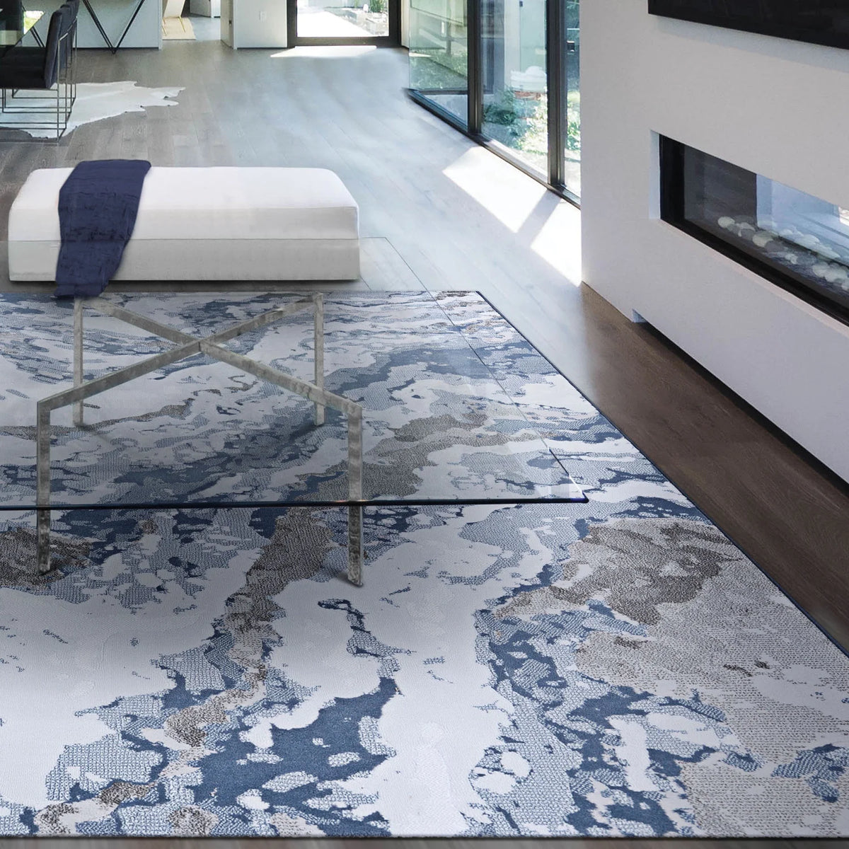Abstract Marble Area Rug, 5'3" x 7'6", Grey V363