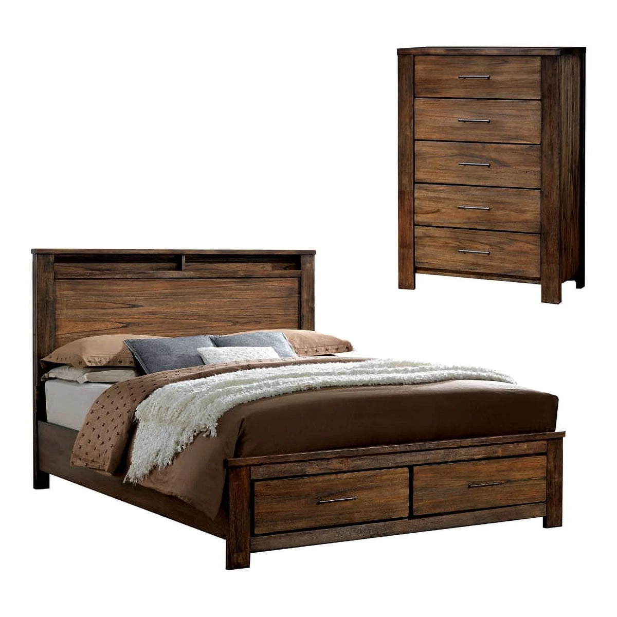 Oak Wood Queen Panel Bed and Chest Set W125