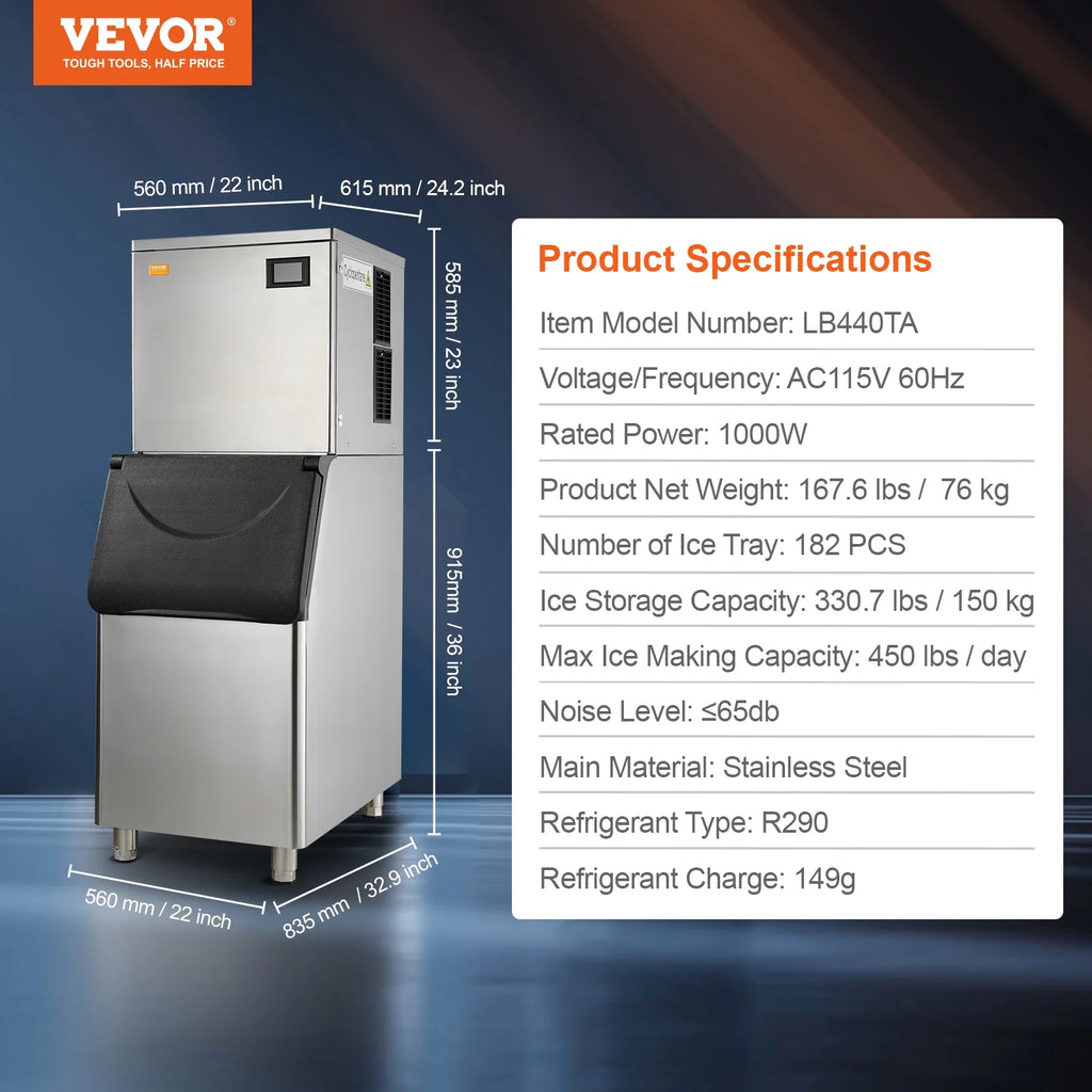 Commercial Ice Maker with Storage Bin Auto Self-Cleaning A268