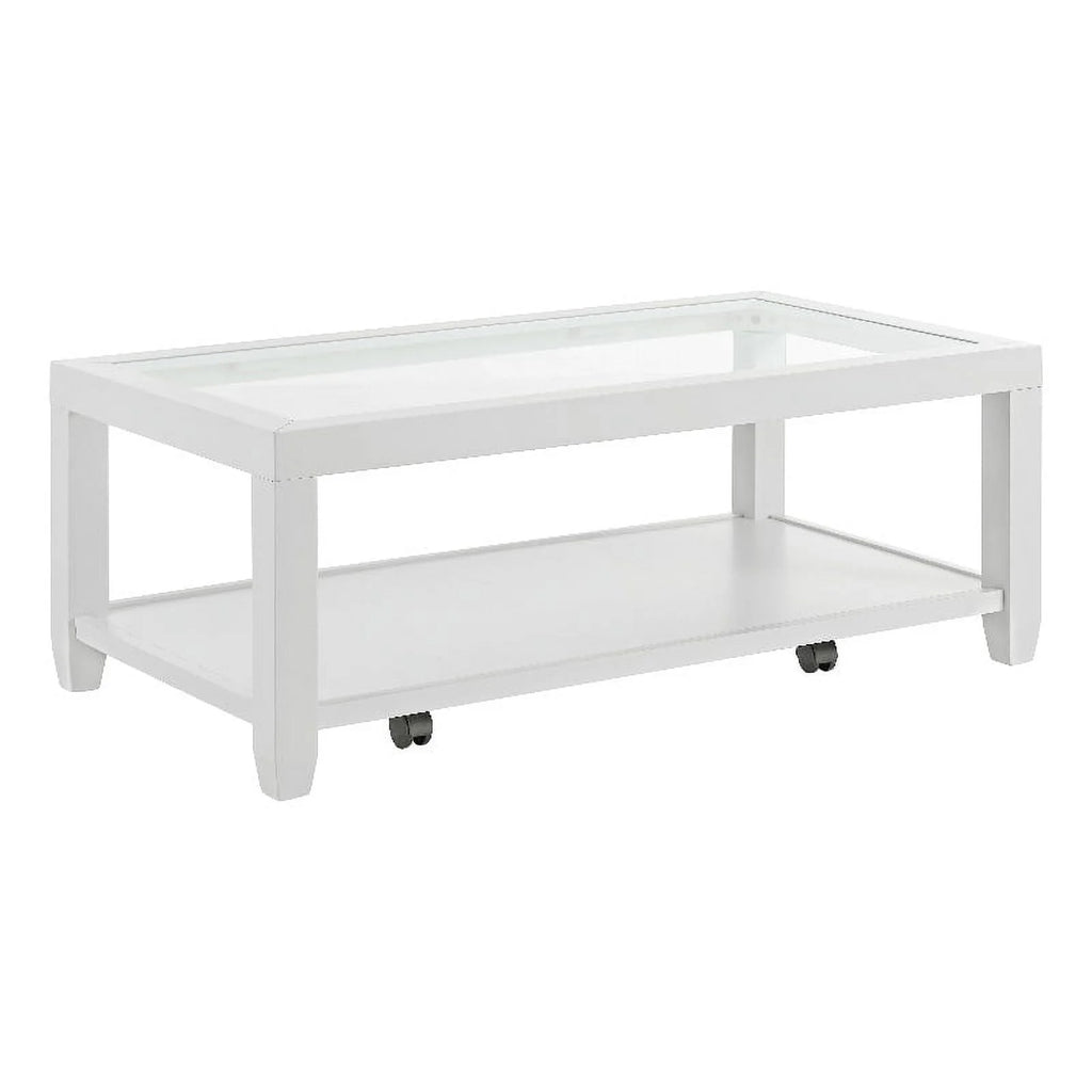 White Wood and Glass Top Coffee Table with Shelf Storage I703763