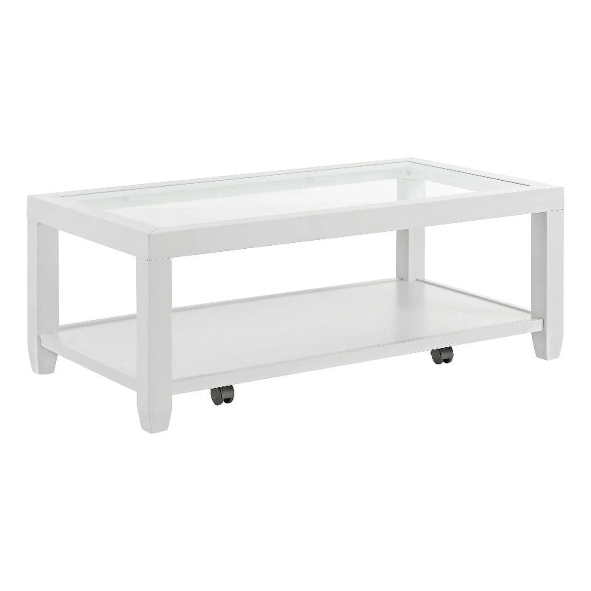 White Wood and Glass Top Coffee Table with Shelf Storage I703763