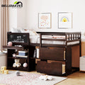 Twin Size Loft Bed with Rolling Desk, Storage Shelves and Chalkboard M951
