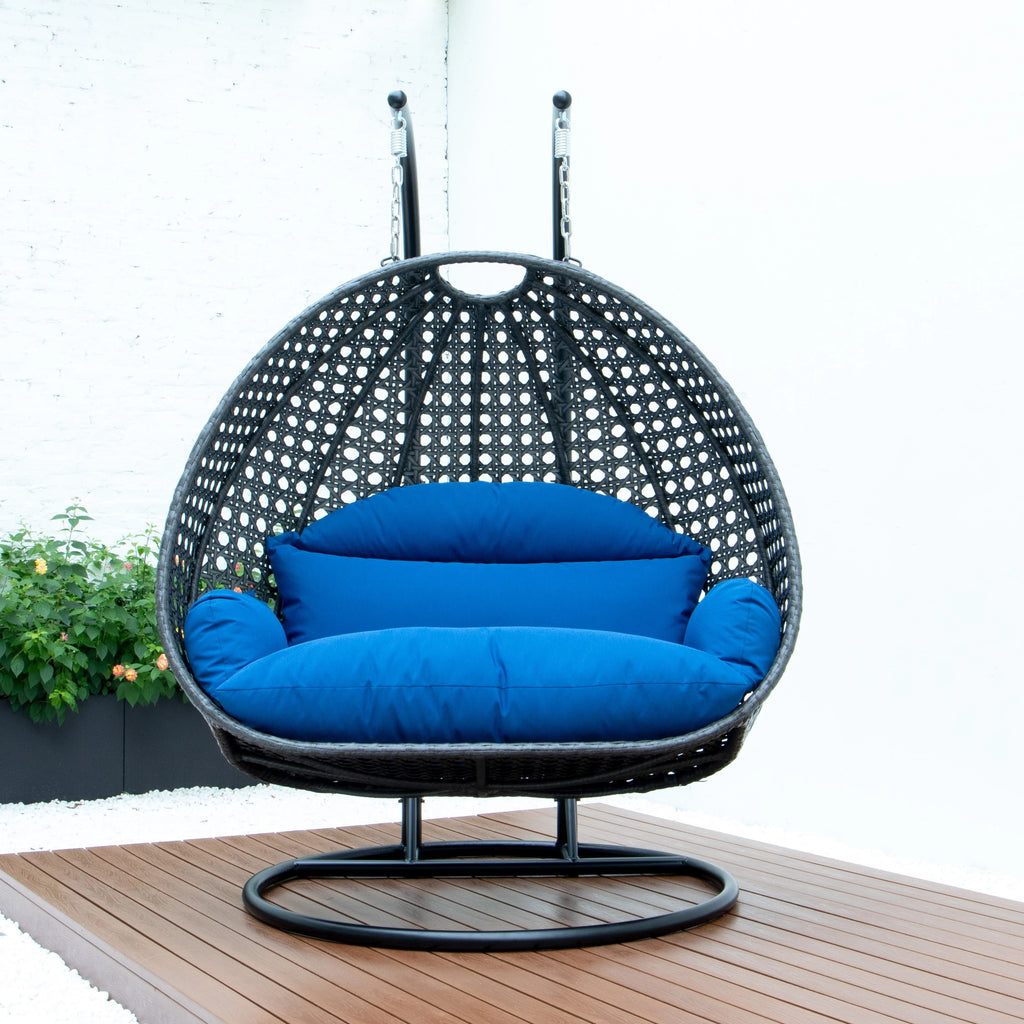Blue Wicker Hanging Egg-Shaped Swing Chair N972268