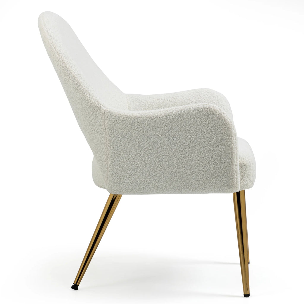 White Boucle Accent Chair with Gold Legs C2039