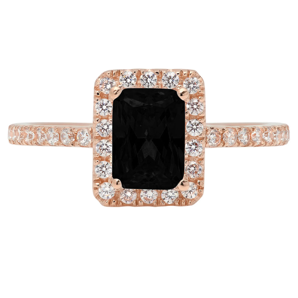 18k Rose Gold Onyx Halo Ring Size 8.5 I5137