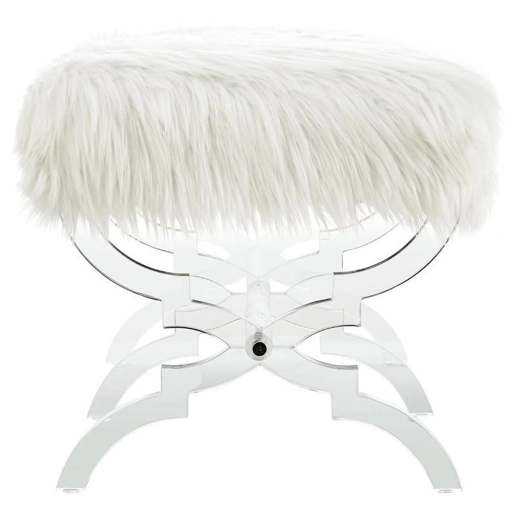 Faux Fur Upholstered Bench with Acrylic X-Legs Cream S6536