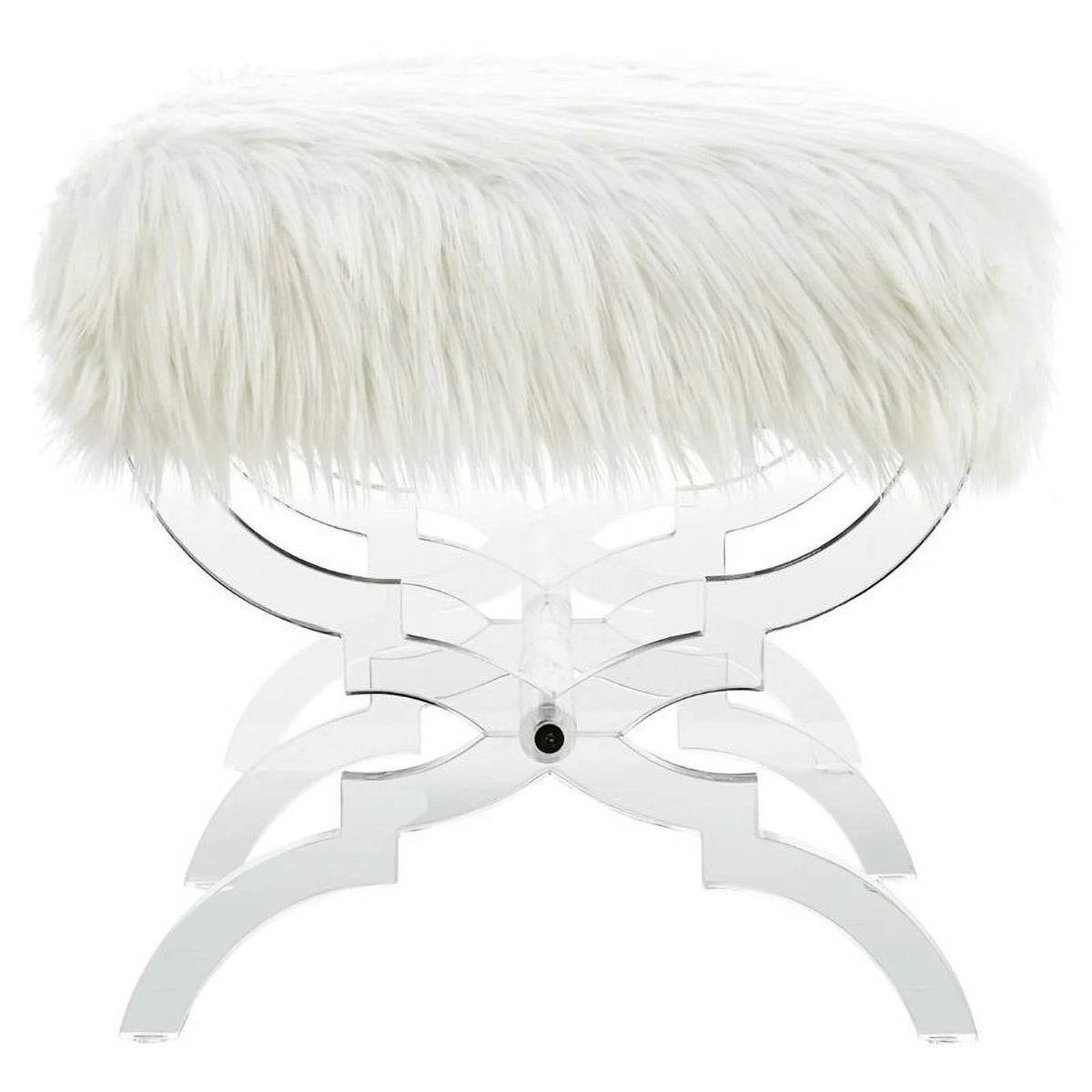 Faux Fur Upholstered Bench with Acrylic X-Legs Cream S6536