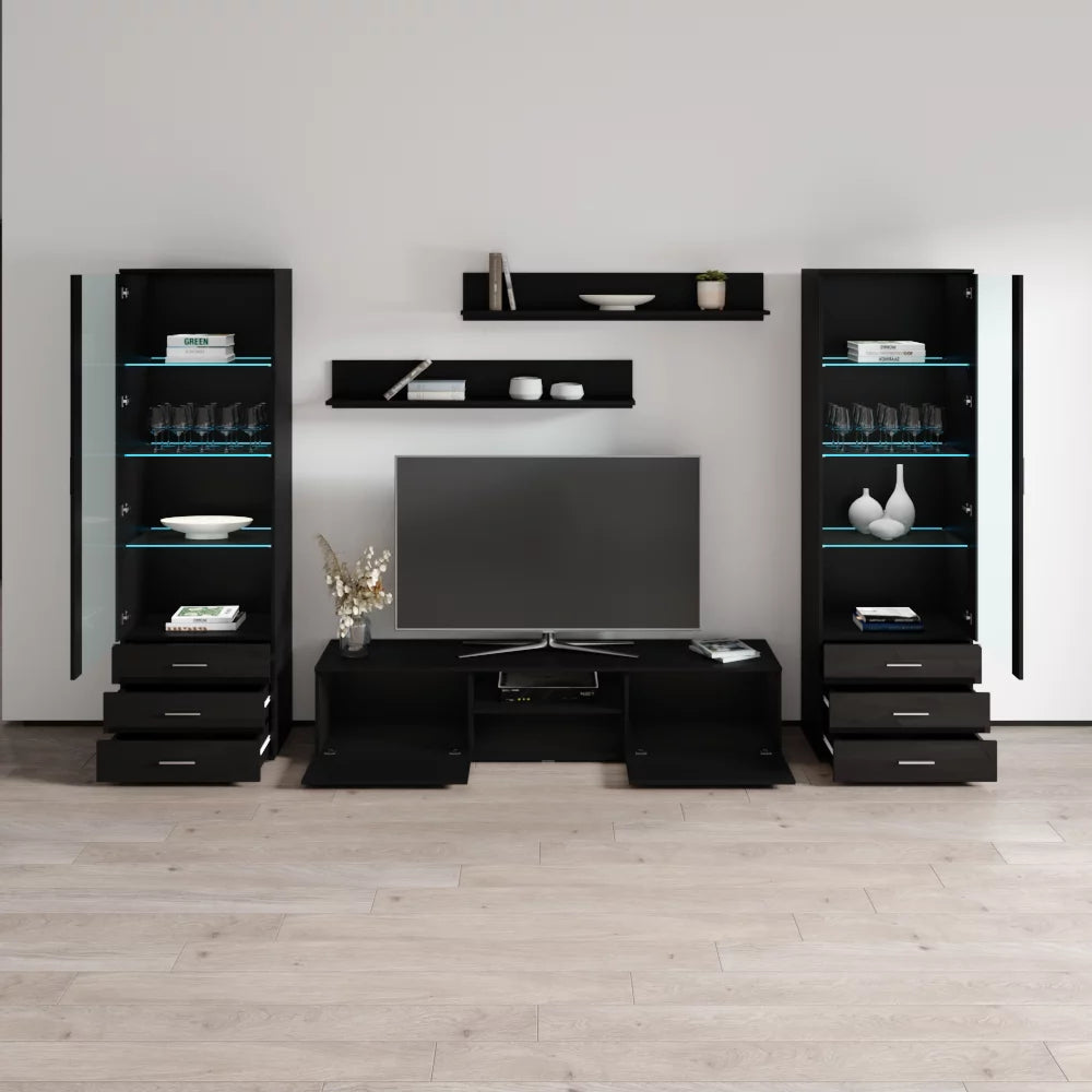 Black Modern Wall Unit with LED Lights M2851