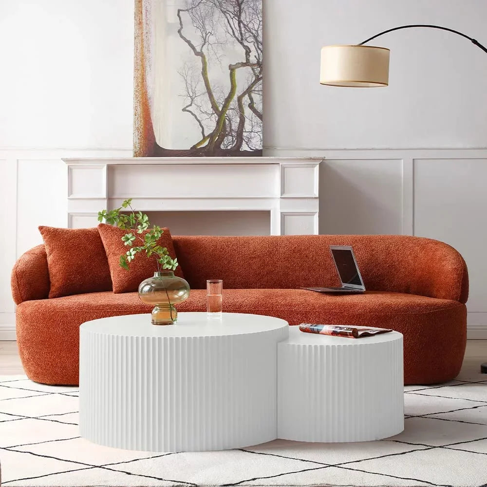 Matte White Round Wooden Coffee Table Set of 2 D550725