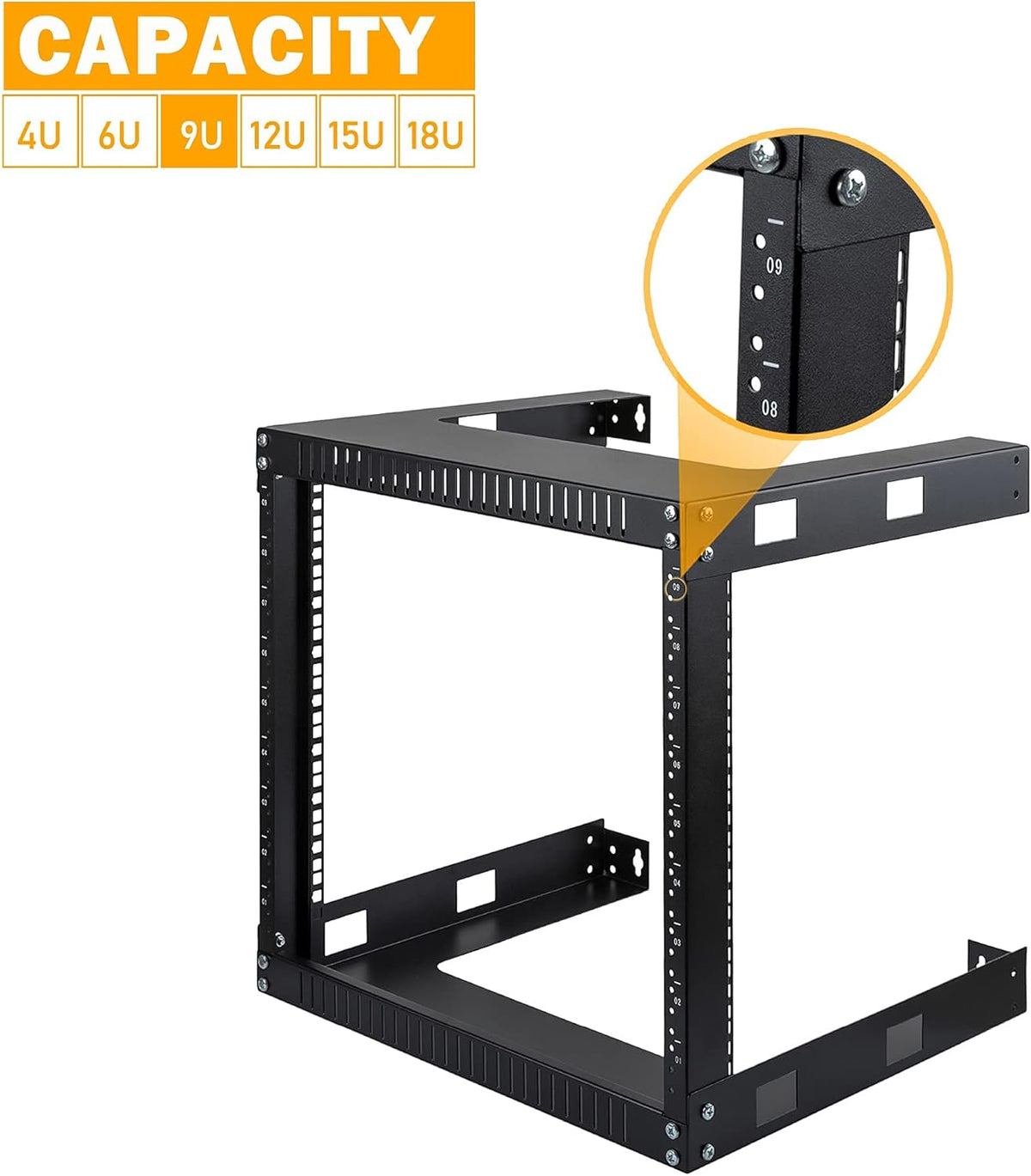 Black 12U 19 Wall Mount Server Rack, 17.7 Deep 2 Post Open Frame Cabinet H103097