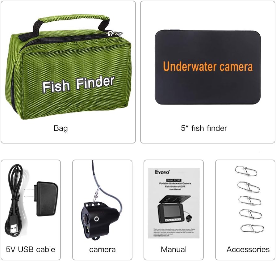 Portable Underwater Fishing Camera with 5 Fish Finder, HD 1000TVL Infrared+ White Lights IP68 Waterproof Camera F907