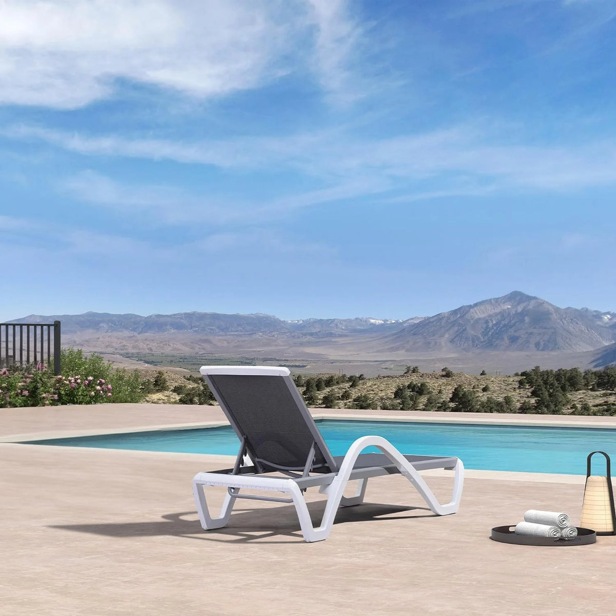 Grey Plastic Textilene Patio Chaise Lounge Chair M32894