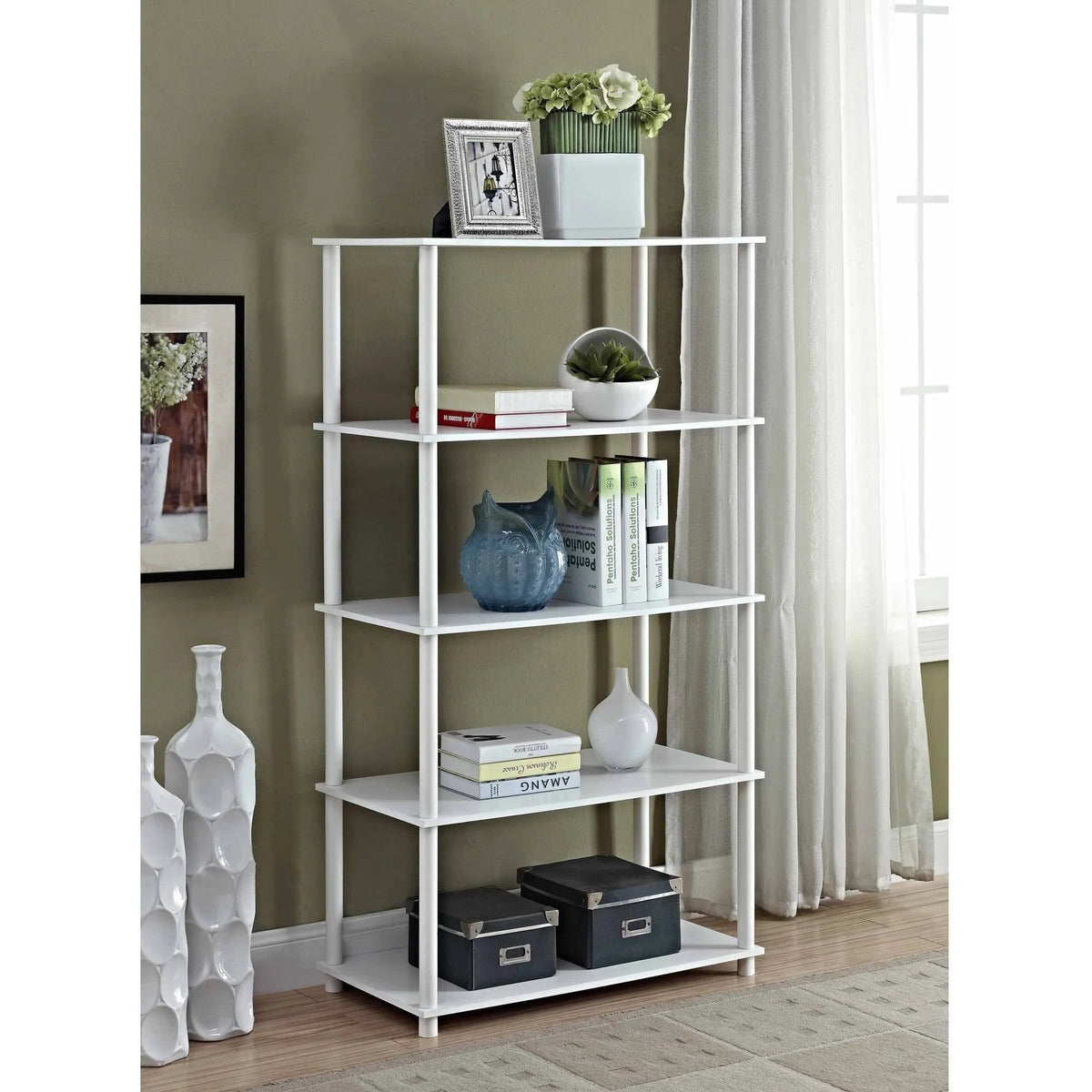 White 5-Shelf Storage Bookcase J125755