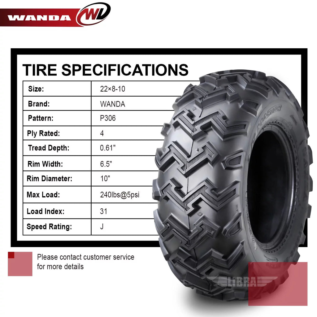2 New ATV UTV Tires 22X8-10 4PR D6142