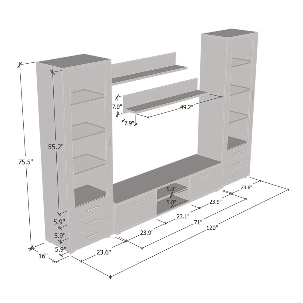 Black Modern Wall Unit with LED Lights M2851