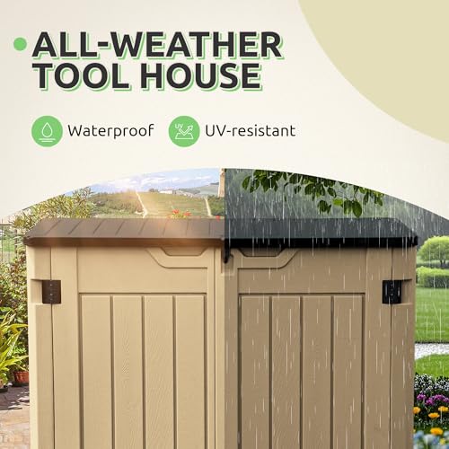 Horizontal Shed with Padlock Latch, 35 Cu Ft Waterproof Light Gray Y338813