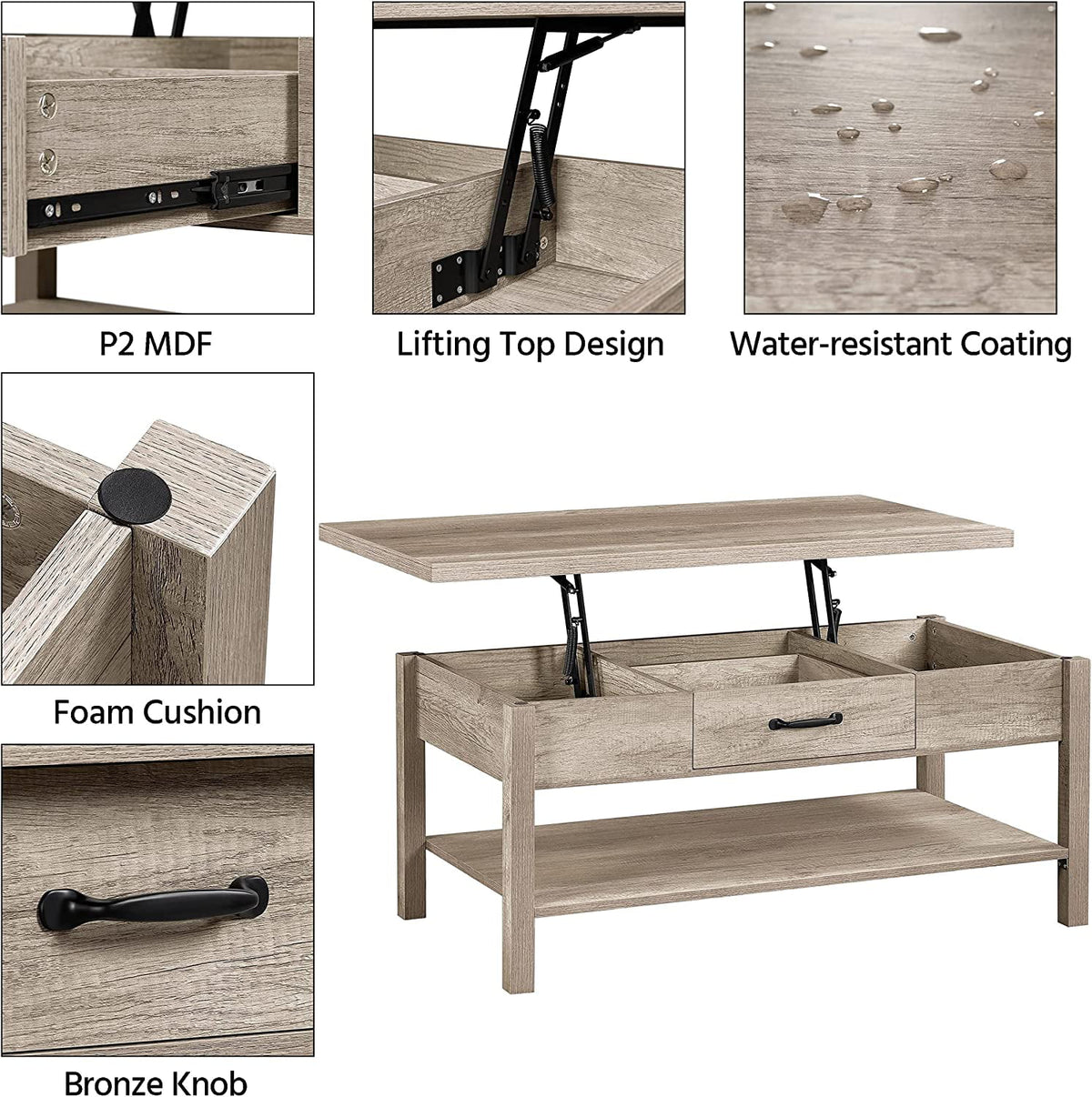 43in Lift Top Coffee Table with Storage Drawer I647