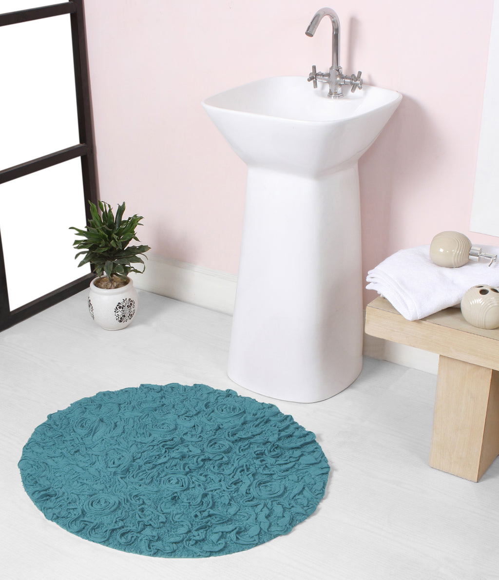 Blue 22" Round Cotton Bathroom Rug W640
