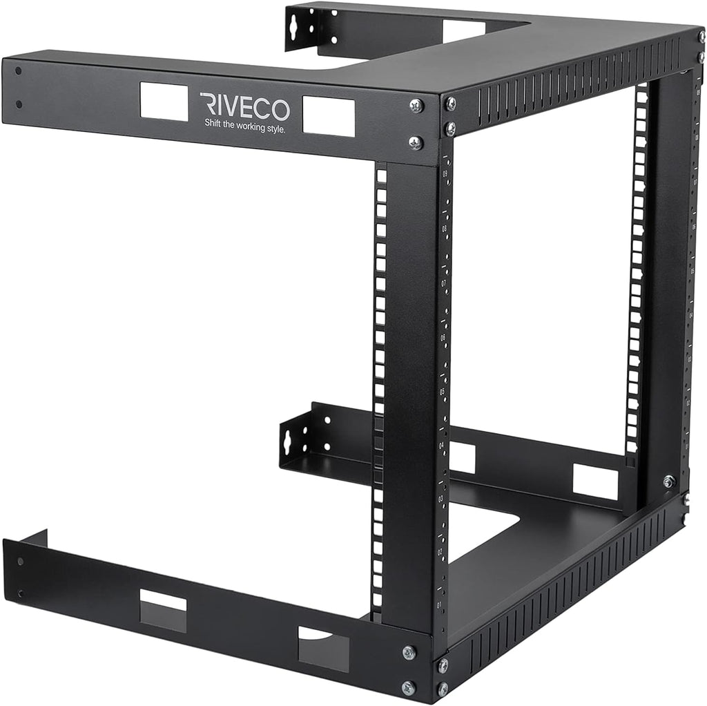 Black 12U 19 Wall Mount Server Rack, 17.7 Deep 2 Post Open Frame Cabinet H103097